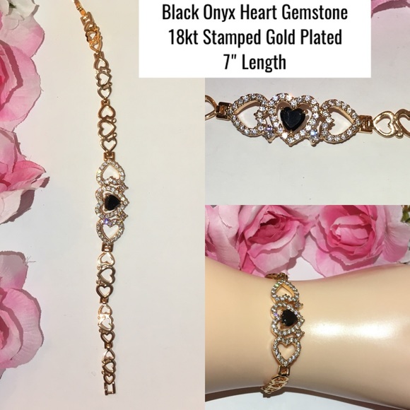 Black Onyx & Ruby Handmade 18kt Gold Bracelet Set - Picture 3 of 7